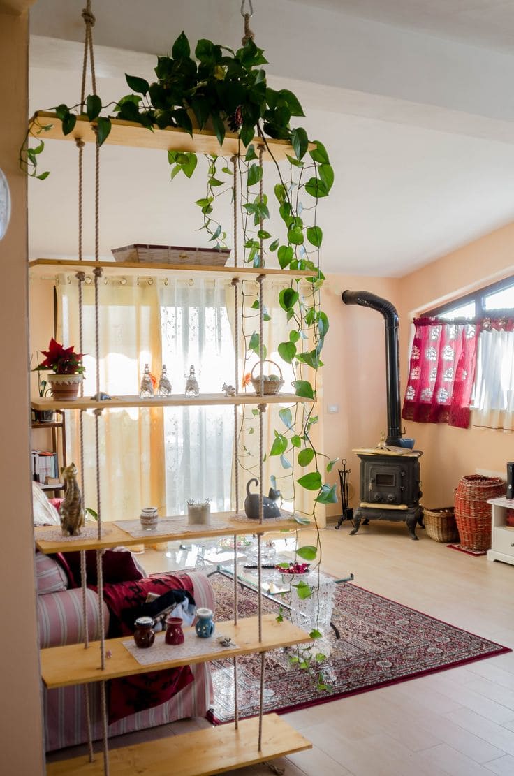 Rope-Suspended Indoor Shelving Idea