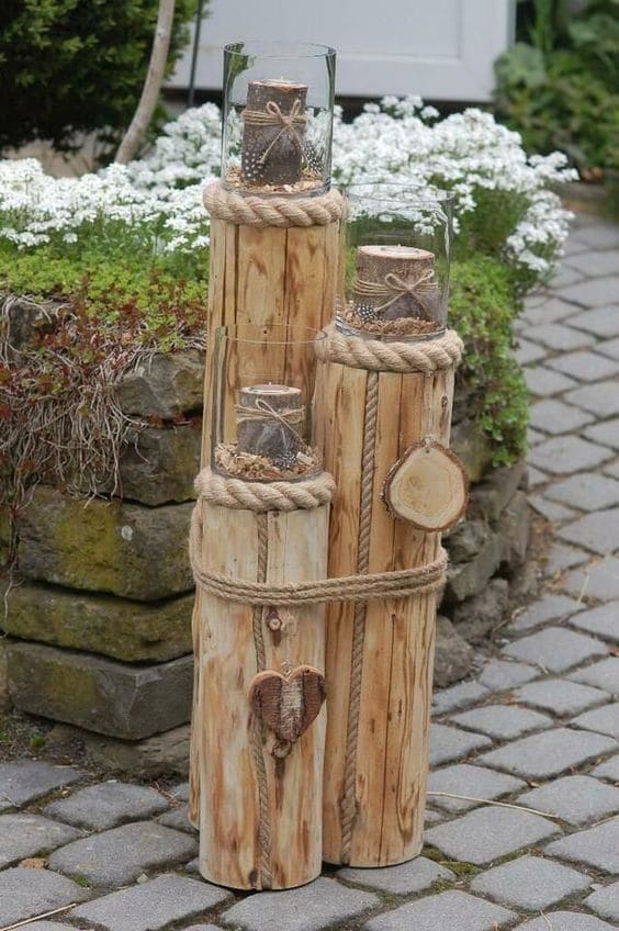 Rope-Wrapped Wooden Candle Stands