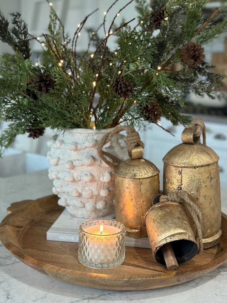 Rustic Bells and Evergreen Elegance