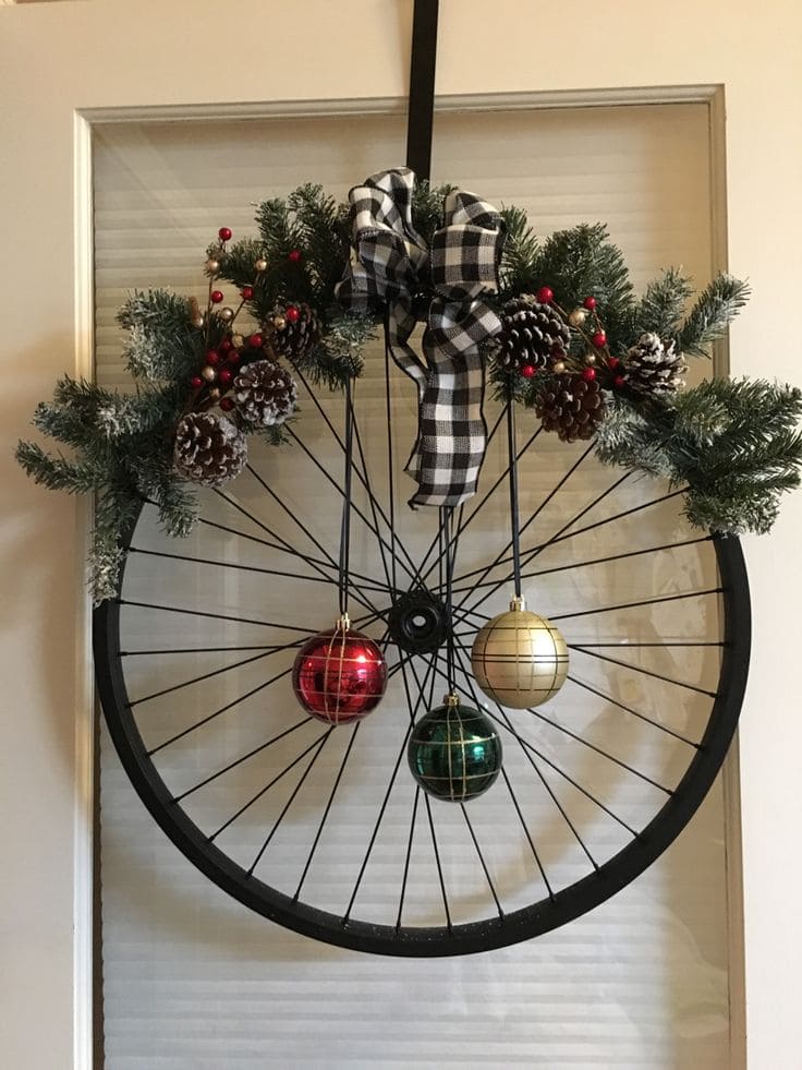 Rustic Bicycle Wheel Christmas Wreath