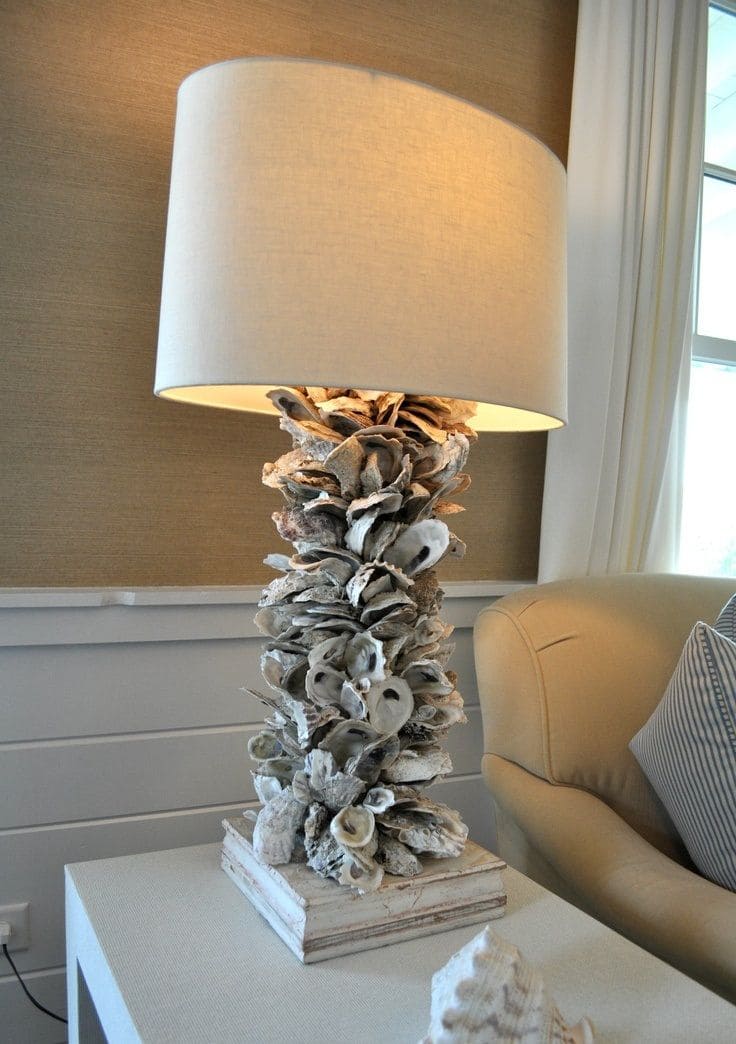 Rustic Coastal Oyster Shell Table Lamp