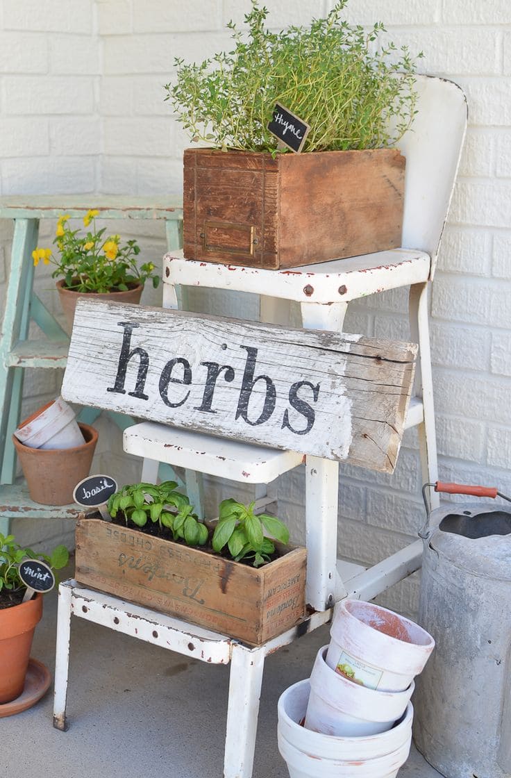 Rustic Herb Garden Chair Display