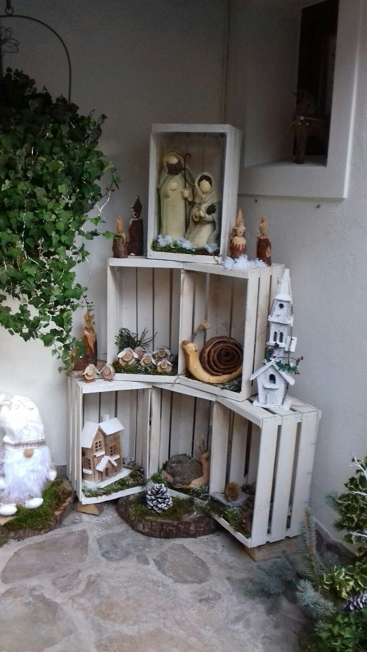 Rustic Holiday Display with Wooden Crates