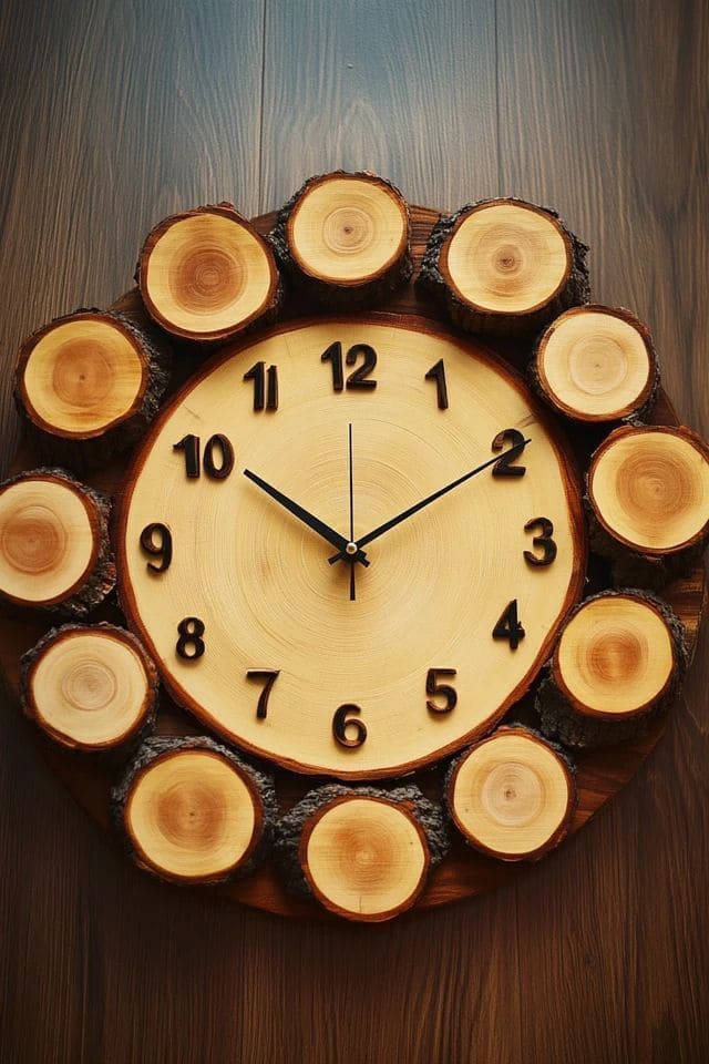 Rustic Log Slice Wall Clock Design