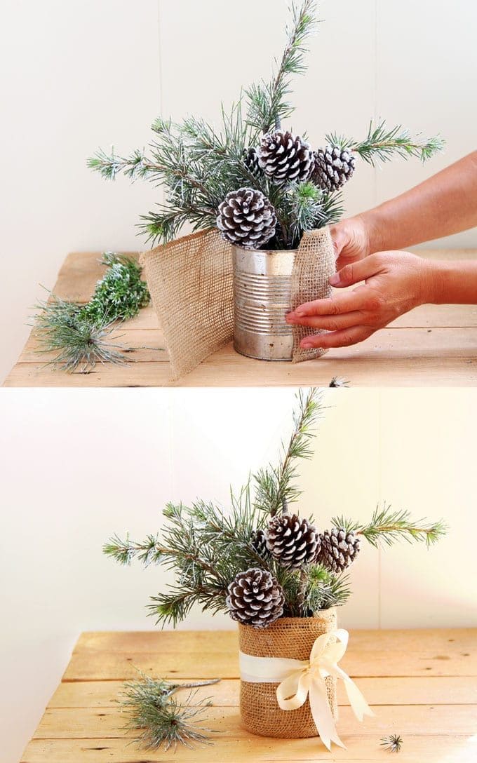 Rustic Pinecone and Burlap Christmas Centerpiece