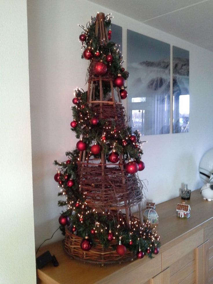 Rustic Rattan Christmas Tree