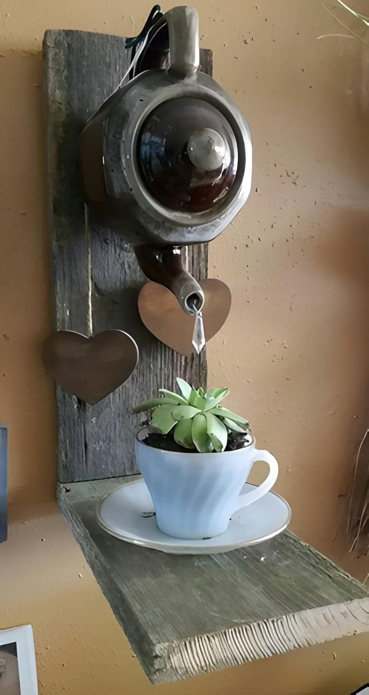 Rustic Teapot Planter Wall Decor