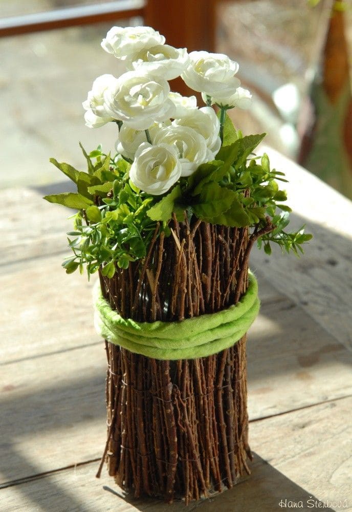 Rustic Twig-Wrapped Floral Vase