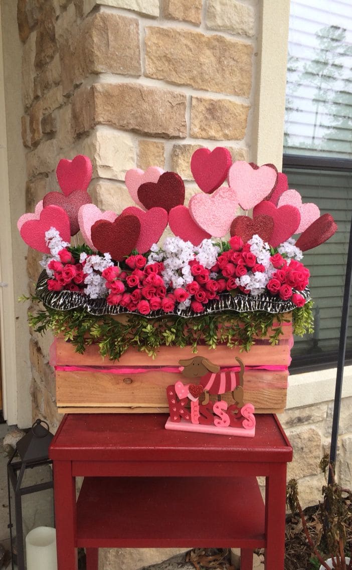 Rustic Valentines Floral Heart Box