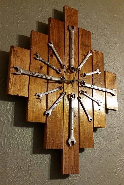 Rustic Wrench and Wood Wall Clock