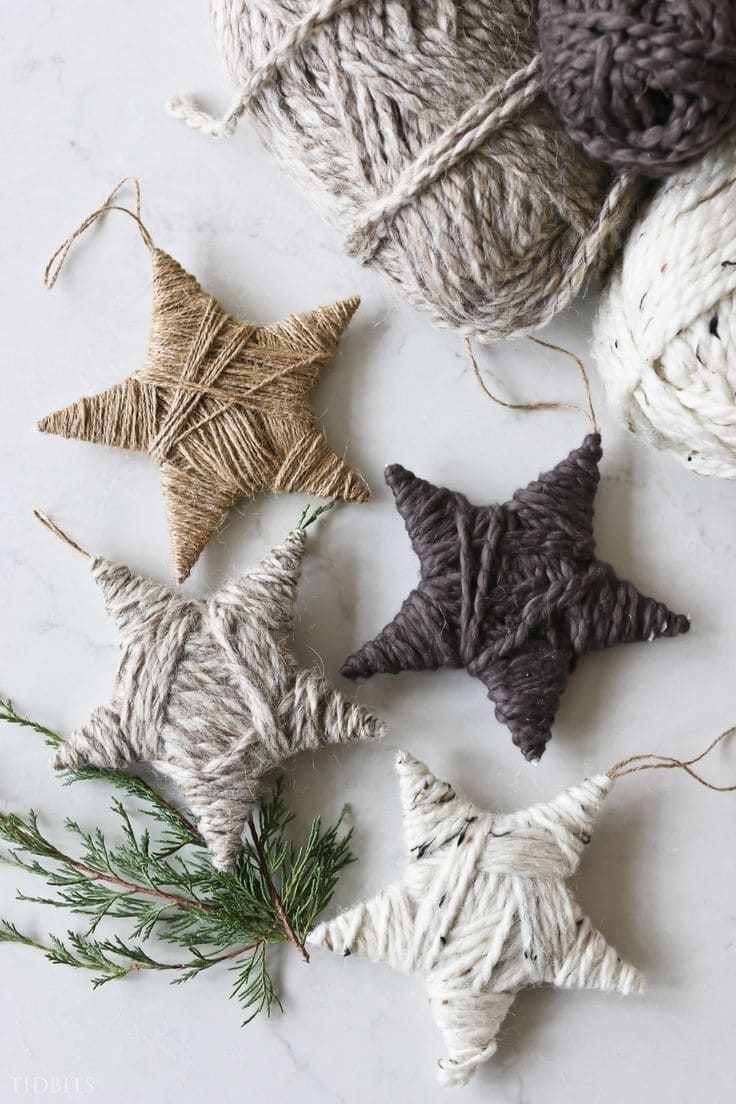 Rustic Yarn-Wrapped Christmas Star Ornaments