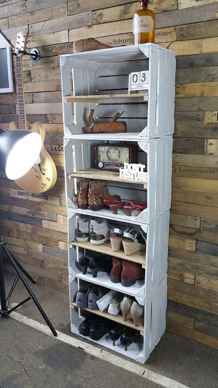 Rustic and Stylish Wooden Crate Shoe Rack