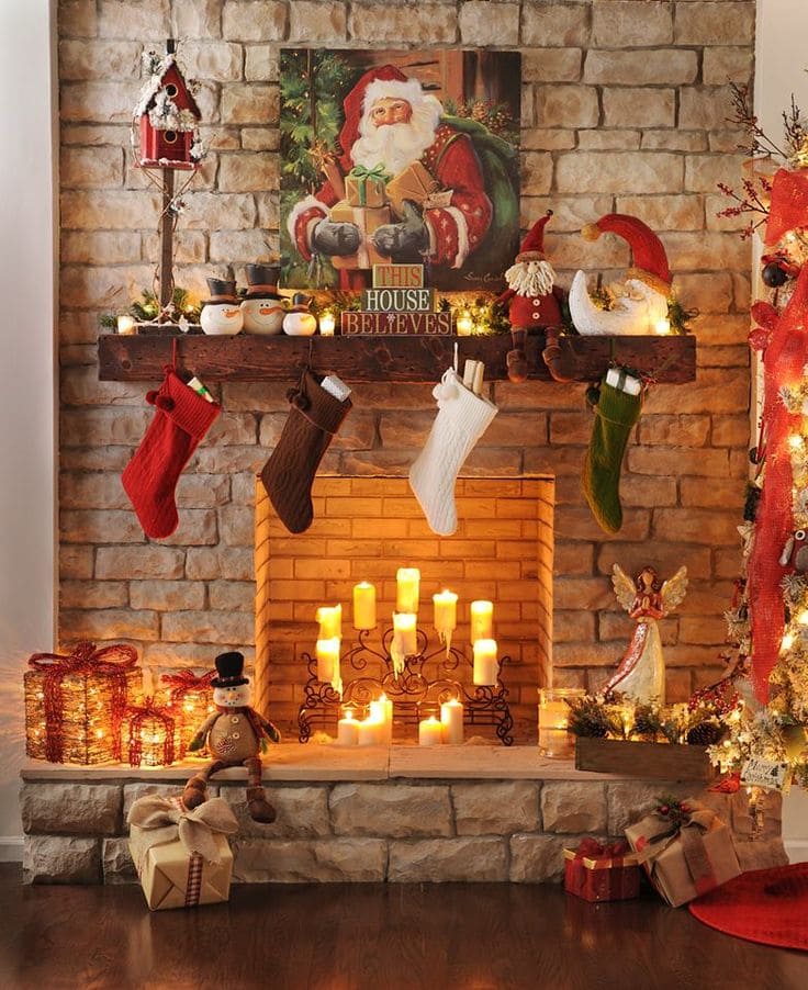 Santa-Inspired Cozy Christmas Mantel