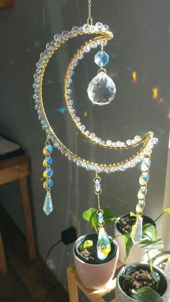 Shimmering Crescent Moon Crystal Sun Catcher