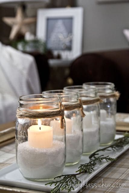 Simple Snowy Mason Jar Candles