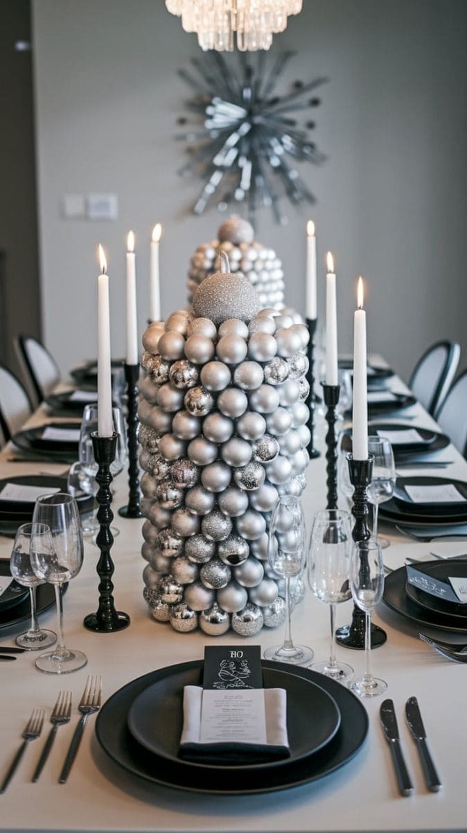 Sophisticated Silver Elegance New Year Centerpiece