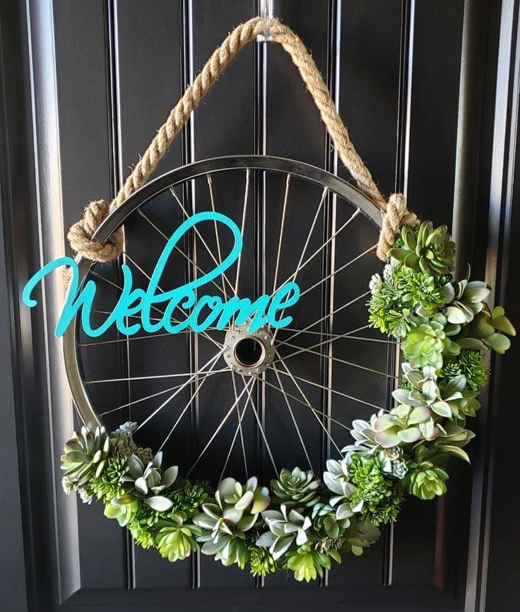 Succulent Bicycle Wheel Welcome Wreath