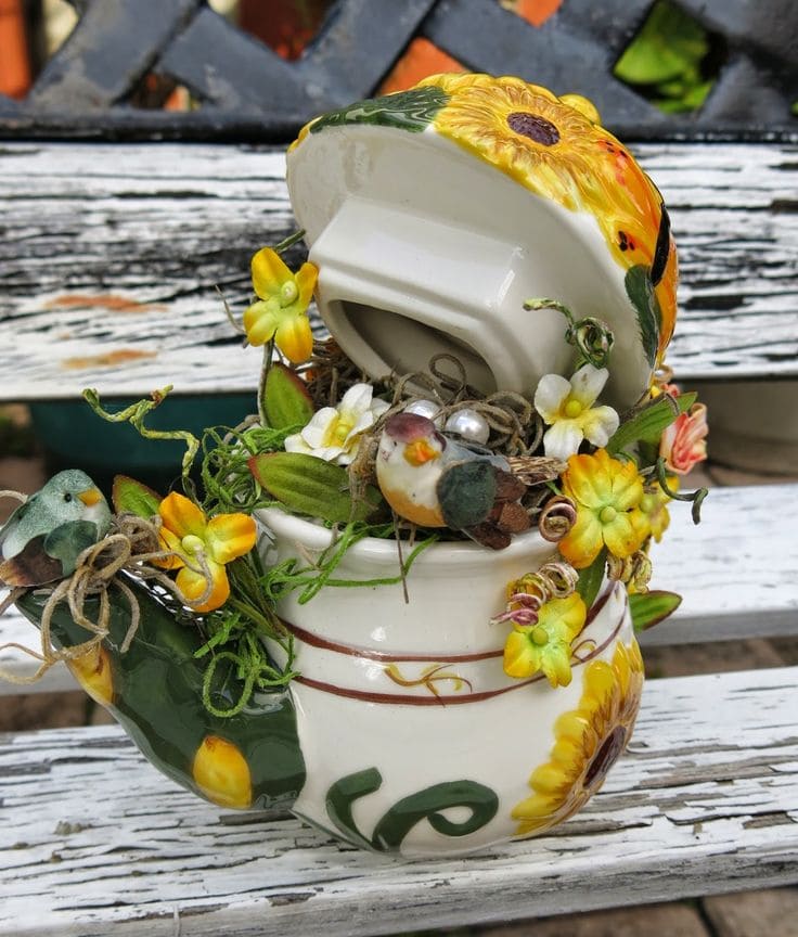 Sunflower-Themed Teapot Planter