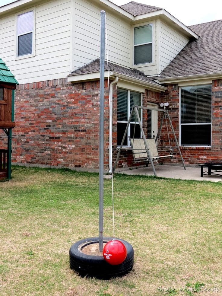 Tire-Based Tetherball Fun Station