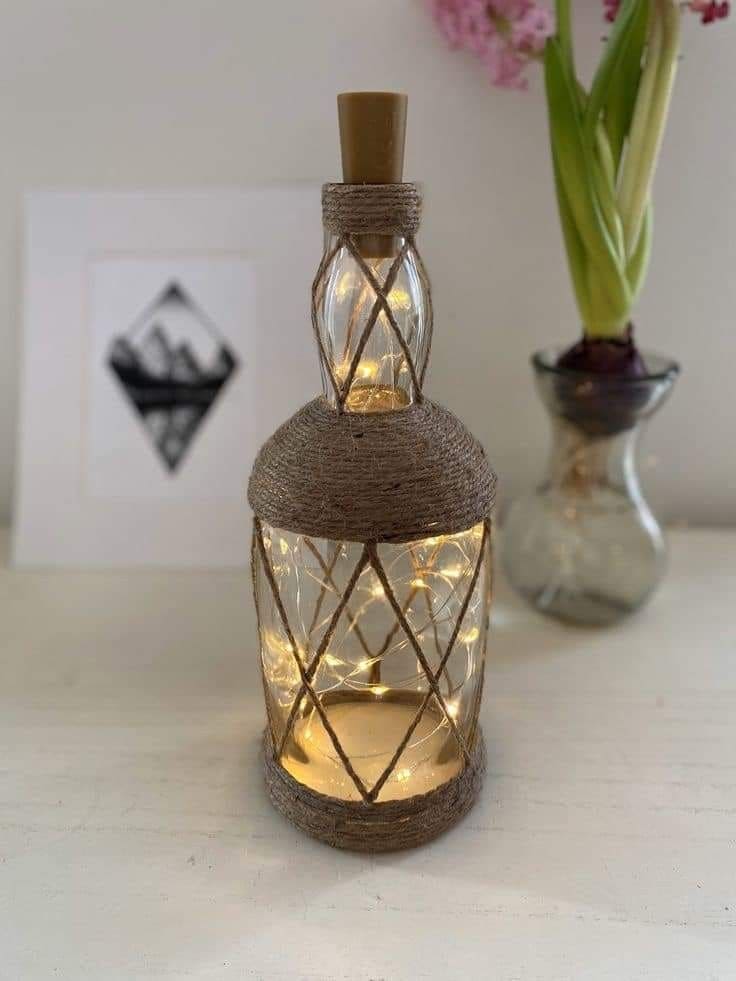 Twinkling Twine-Wrapped Bottle Lamp