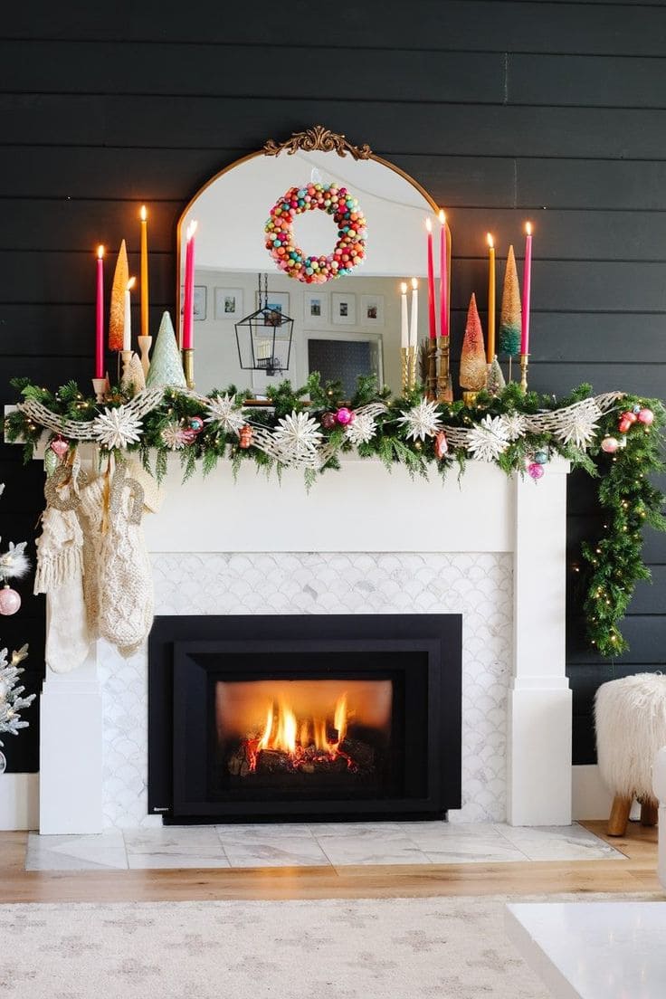 Vibrant Elegance Christmas Mantel Design