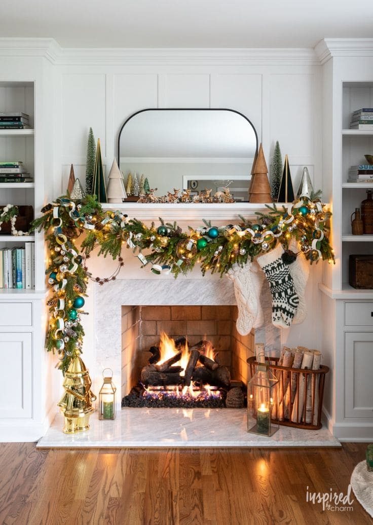 Vibrant Green and Gold Mantel Elegance