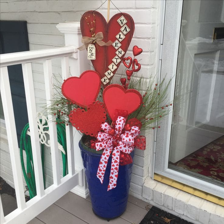 Vibrant Heart-Themed Porch Arrangement