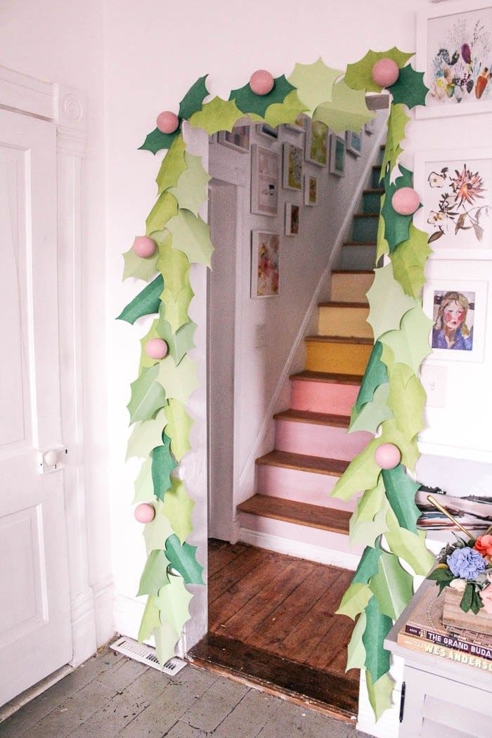 Vibrant Paper Holly Garland for Doors