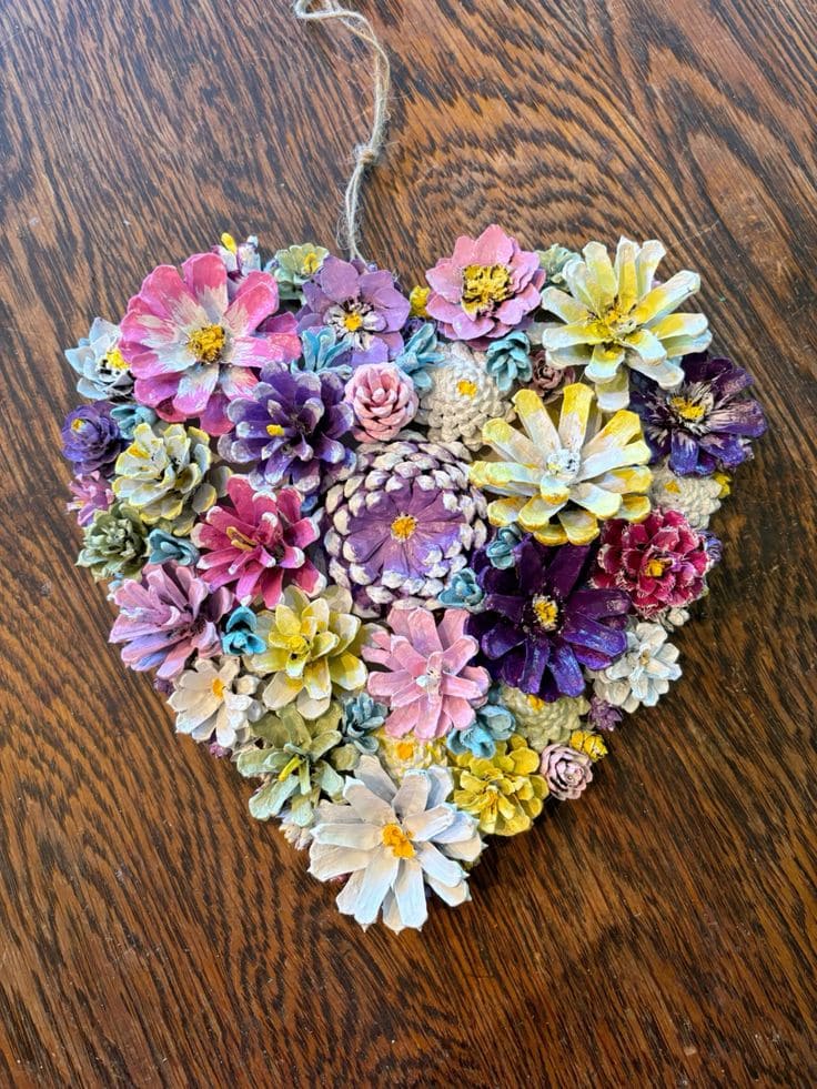 Vibrant Pinecone Heart Ornament