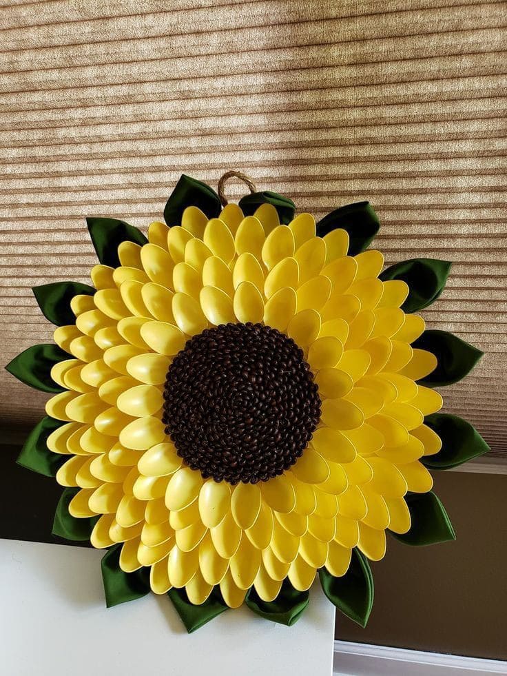 Vibrant Plastic Spoon Sunflower Art