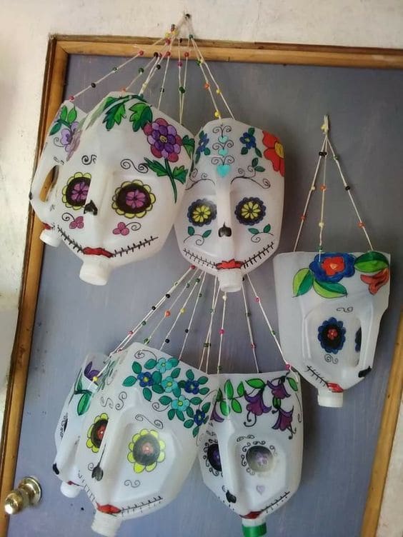 Vibrant Sugar Skull Milk Jug Masks