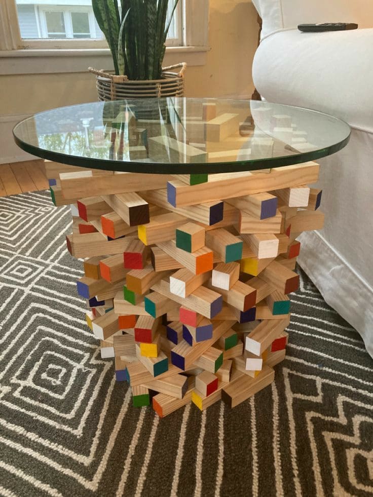 Vibrant Wooden Block Recycled Coffee Table