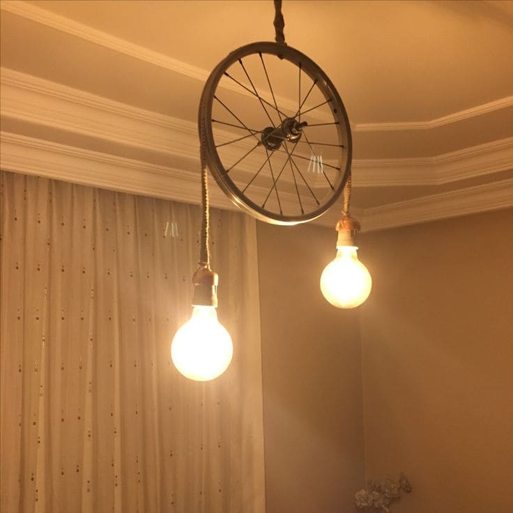 Vintage Bicycle Wheel Hanging Light Fixture