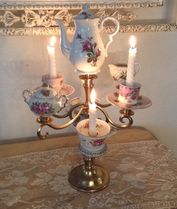 Vintage Teapot Candle Holder Centerpiece