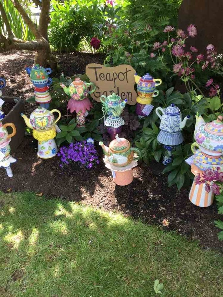 Whimsical Teapot Garden Art Display