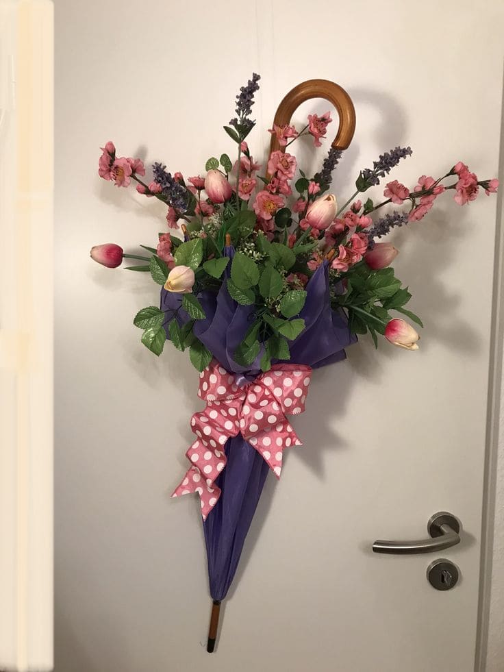 Whimsical Umbrella Door Flower Display