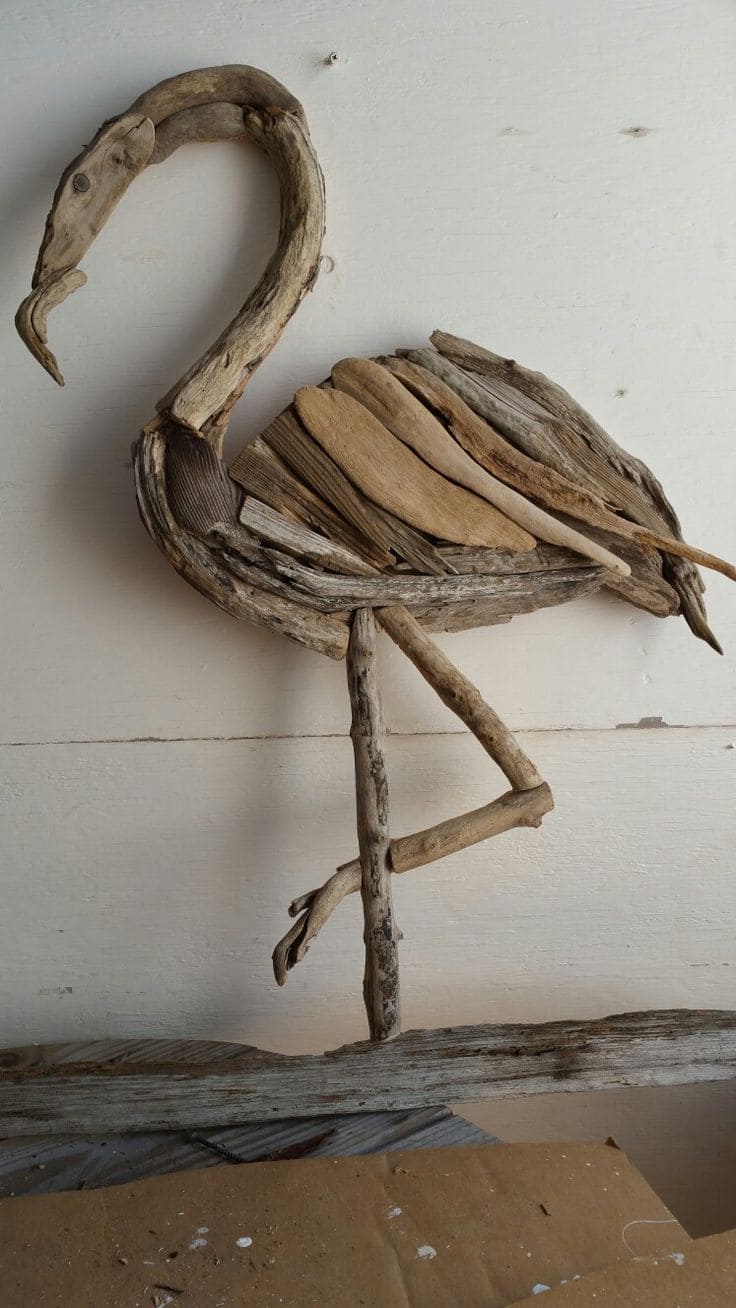 Artistic Driftwood Flamingo Masterpiece Display