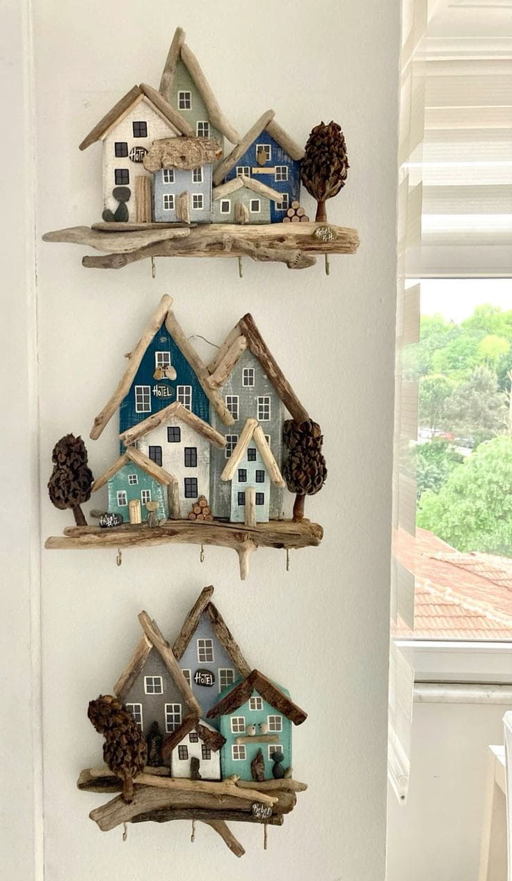 Charming Driftwood Miniature Village Display