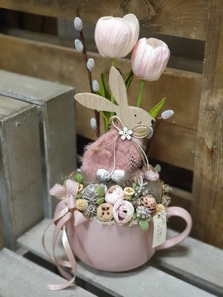 Charming Easter Bunny Tea Cup Decor