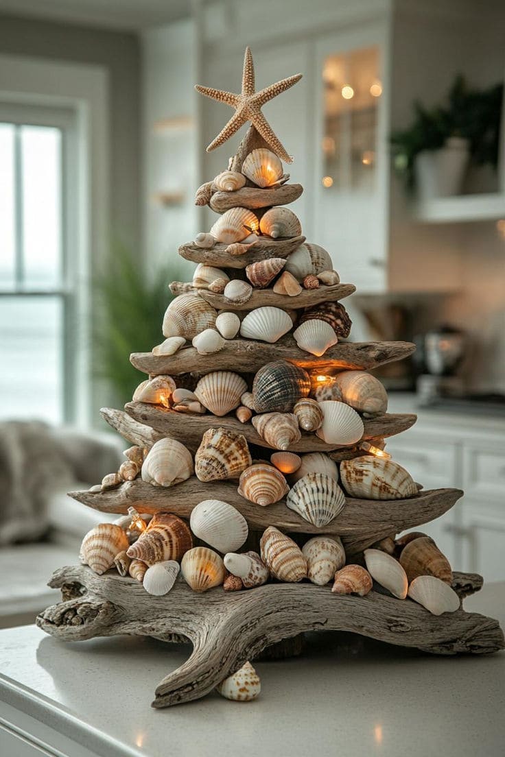 Coastal Driftwood Seashell Christmas Tree