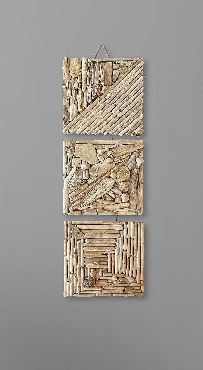 Geometric Driftwood Wall Panel Trio