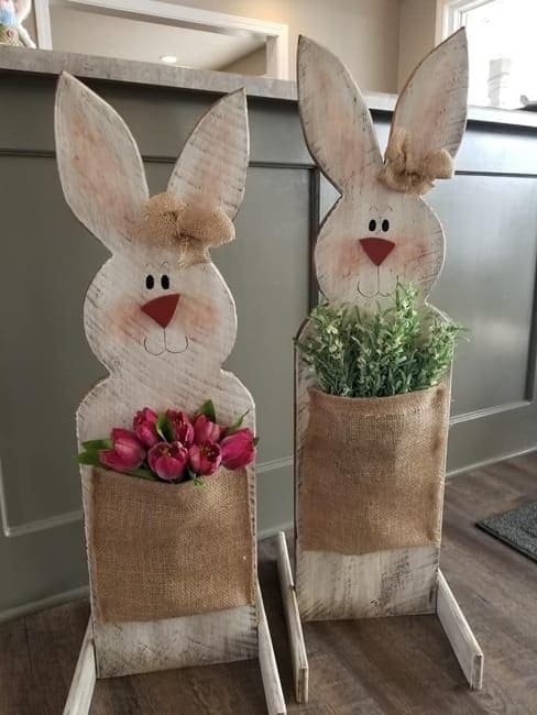 Rustic Burlap Bunny Planters for Easter