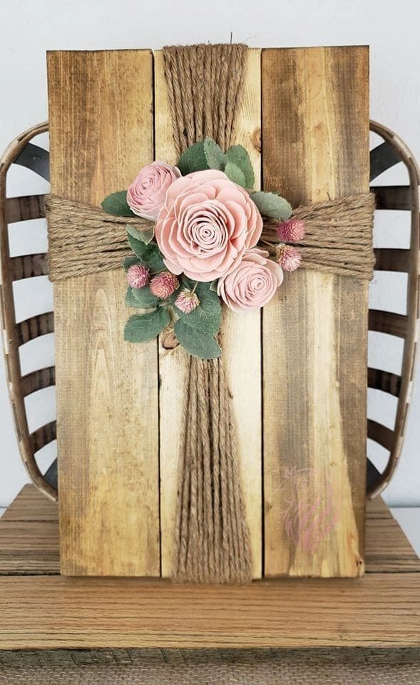 Rustic Wooden Cross with Floral Elegance