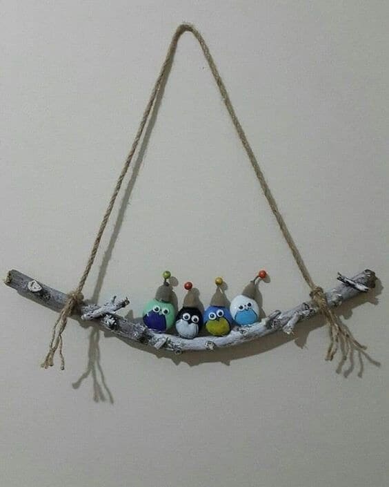 Whimsical Driftwood Swing Owl Display