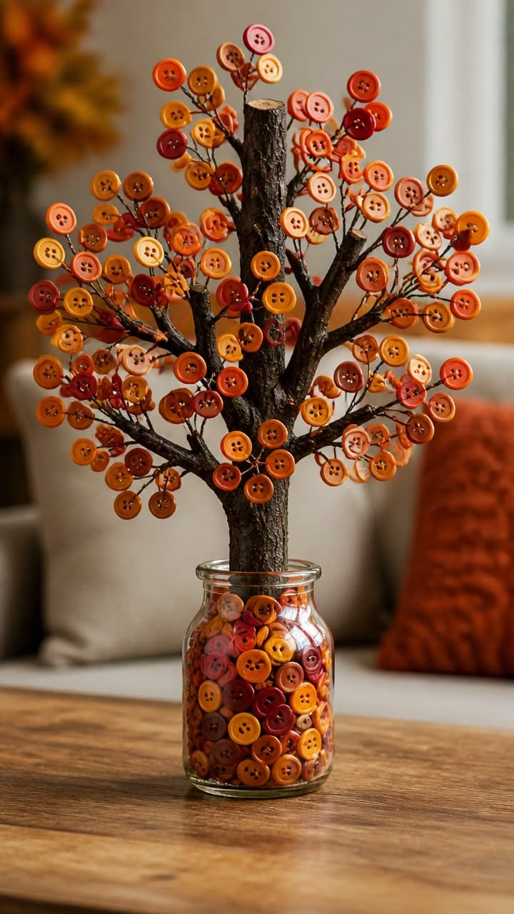 Autumn Button Tree Mason Jar