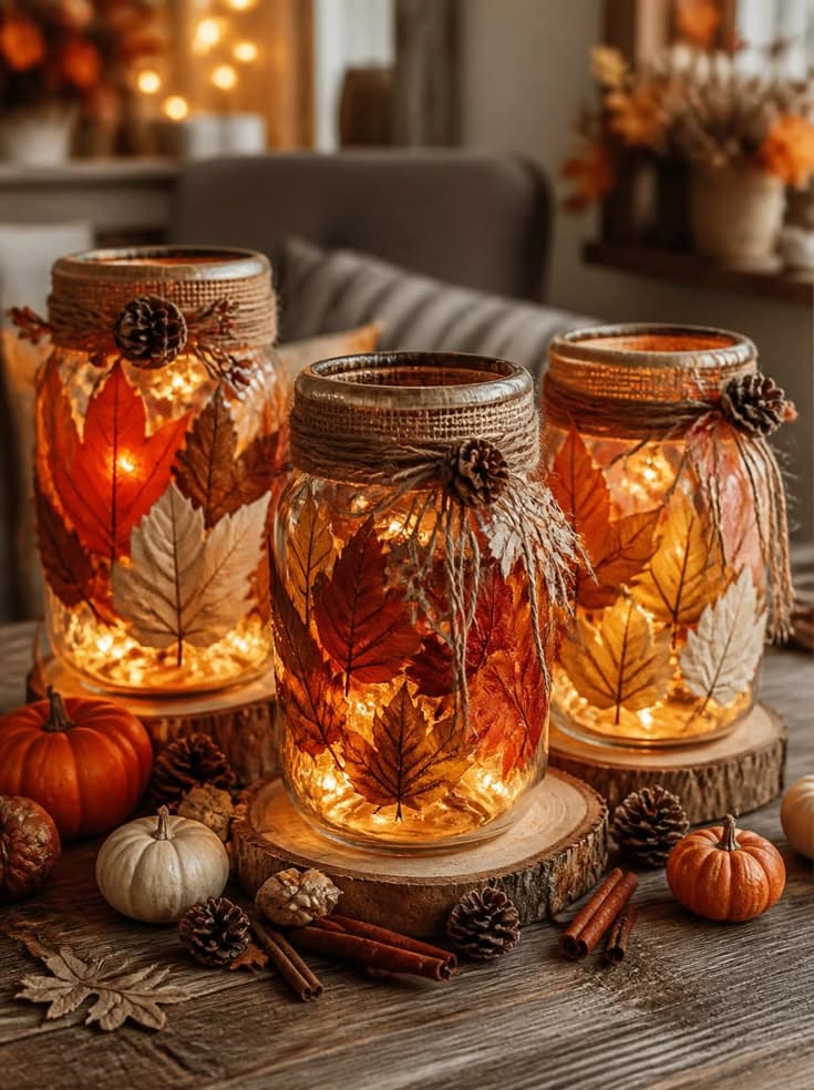 Autumn Leaf Mason Jar Lanterns