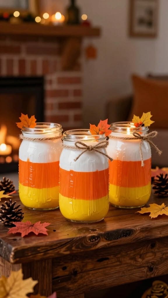 Candy Corn Painted Mason Jars
