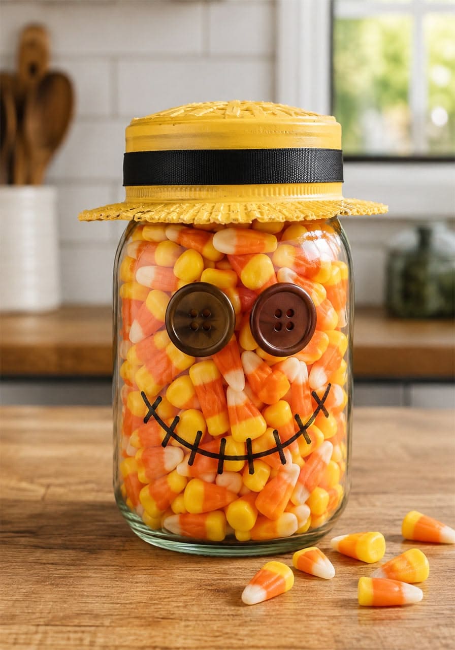Candy Corn Scarecrow Mason Jar