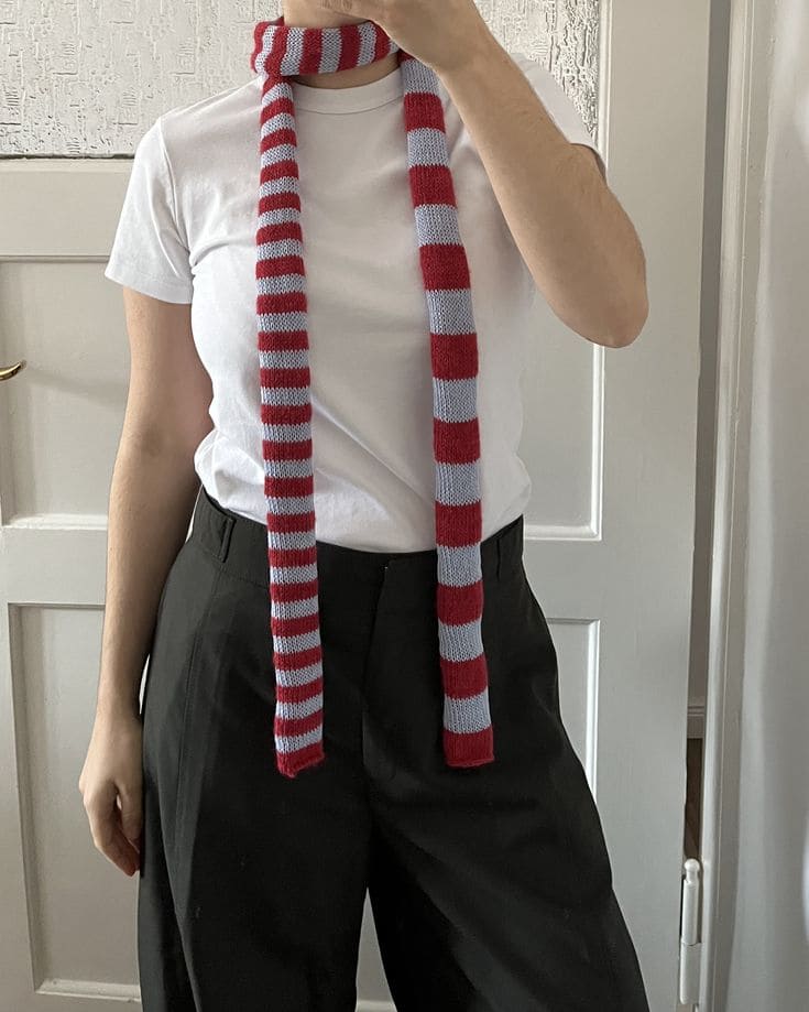 Cherry Blue Skinny Striped Scarf