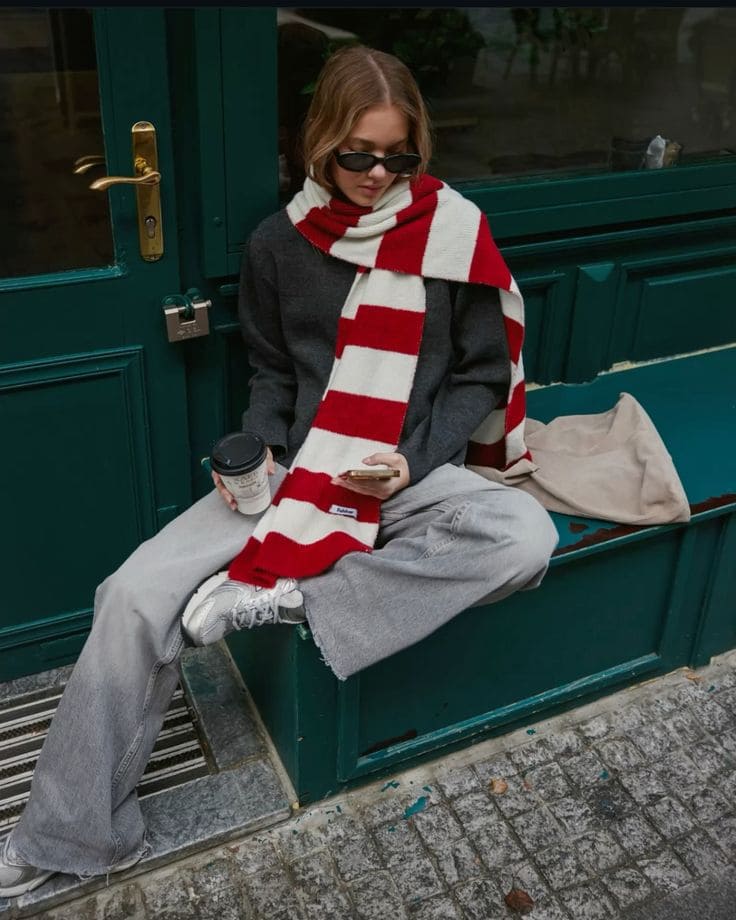 Classic Red and Cream Scarf